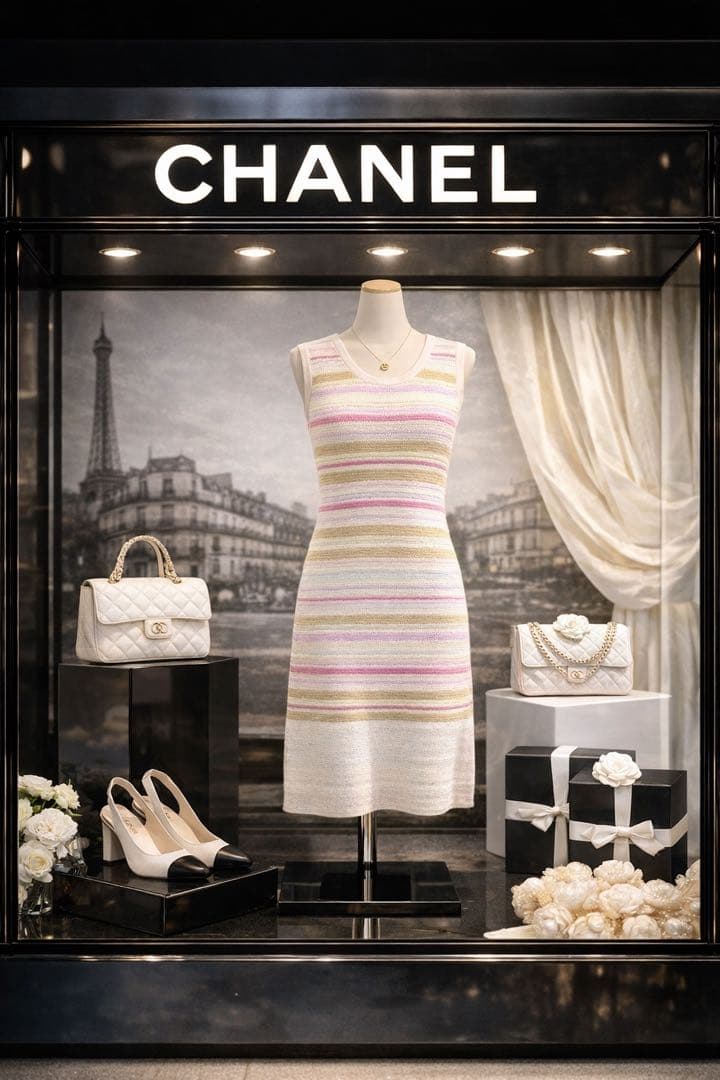 極美品　CHANEL ココボタン 春色ボーダー ニットワンピース リゾート