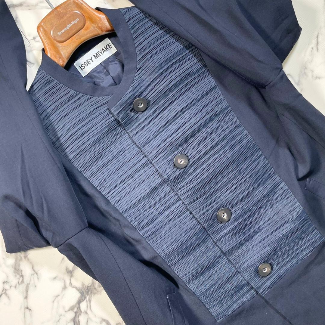 ✨極美品/93年製本人期✨(M) ISSEY MIYAKE プリーツ切替 紺