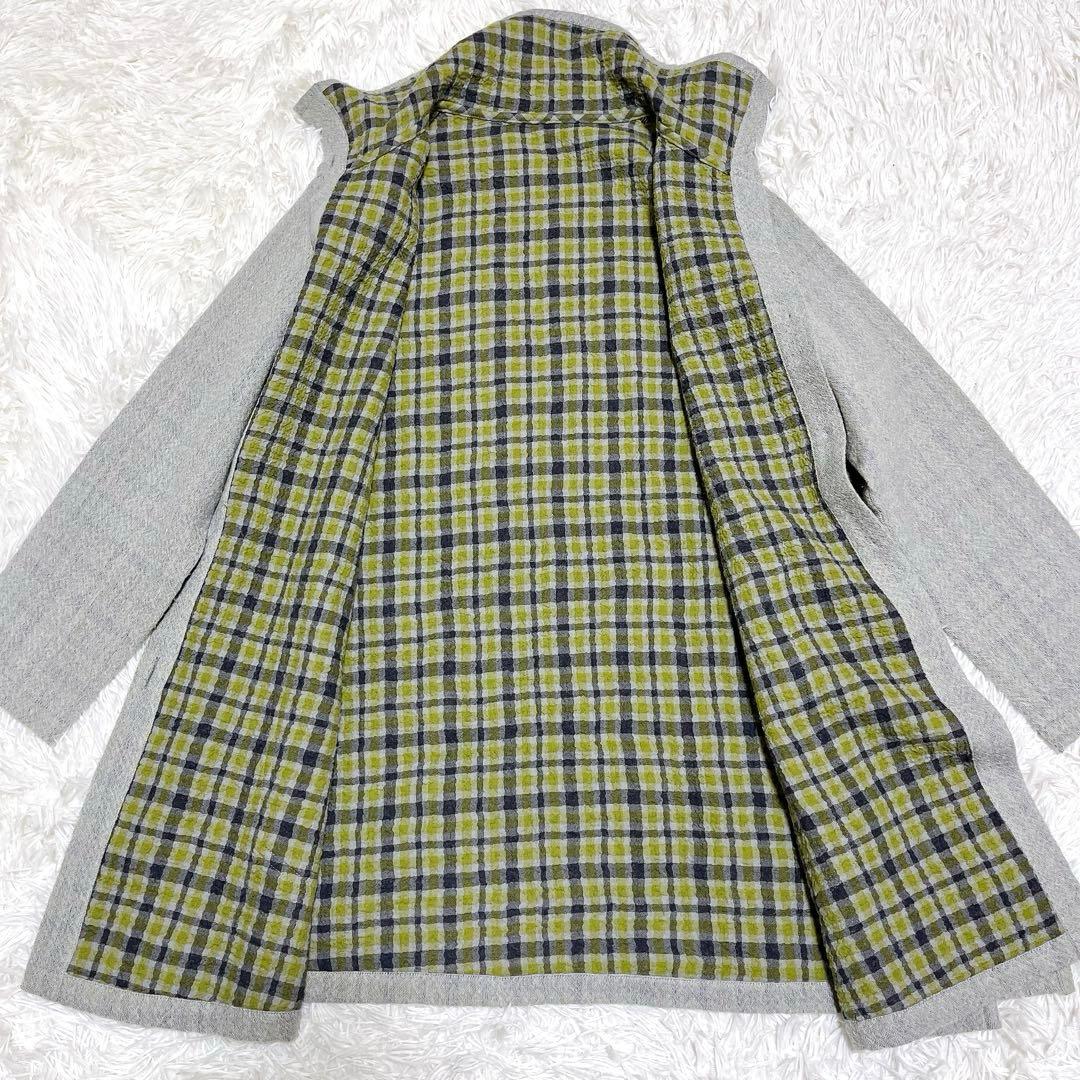 群言堂 登美 薄手コート グレー ダブルガーゼ 裏地チェック M