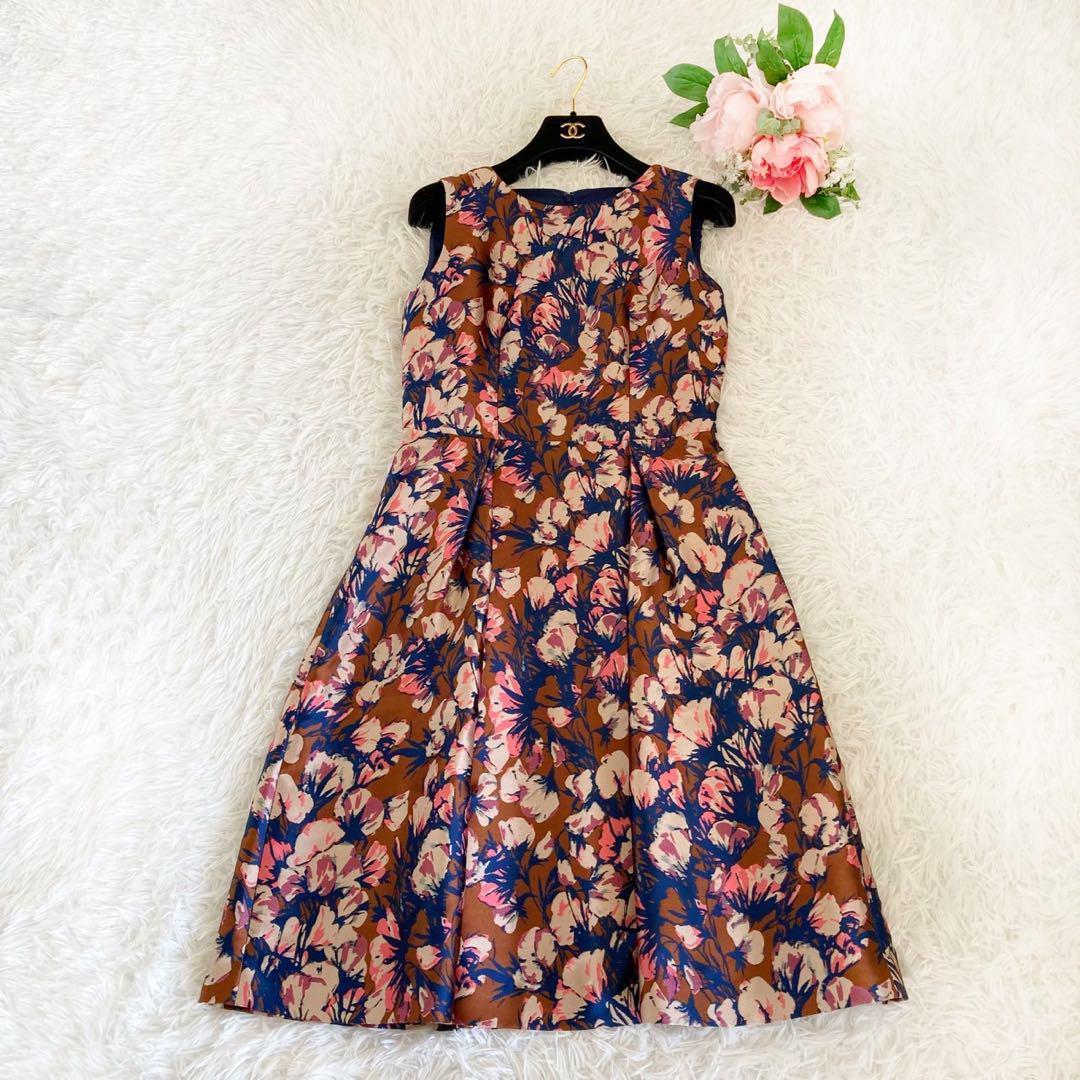 ANAYI アナイフラワージャガードワンピース ドレス ミモレ丈 上品 38