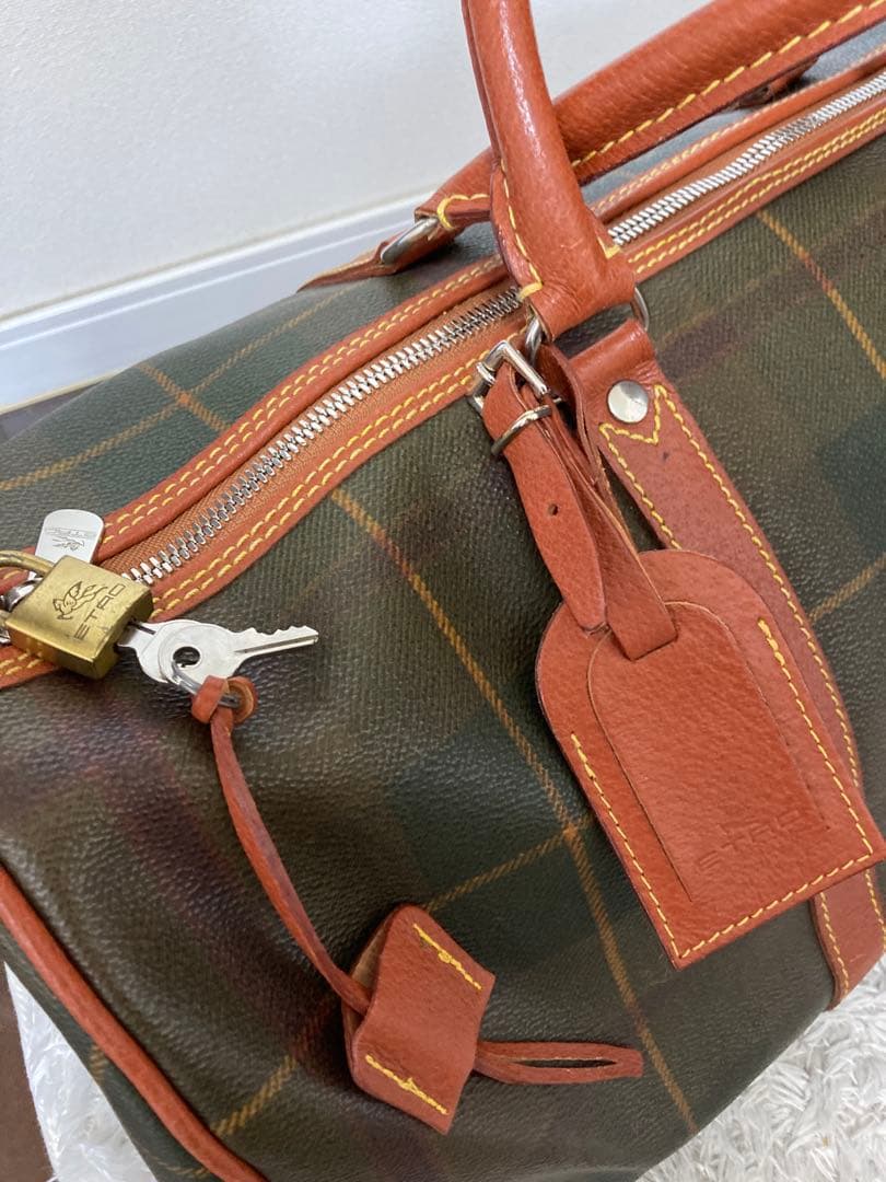 エトロ　ETRO レザー ボストンバッグ チェック柄