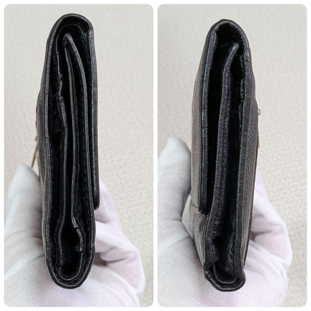 シャネル　デカココ　三つ折り財布　キャビアスキン　黒　チェーンウォレット