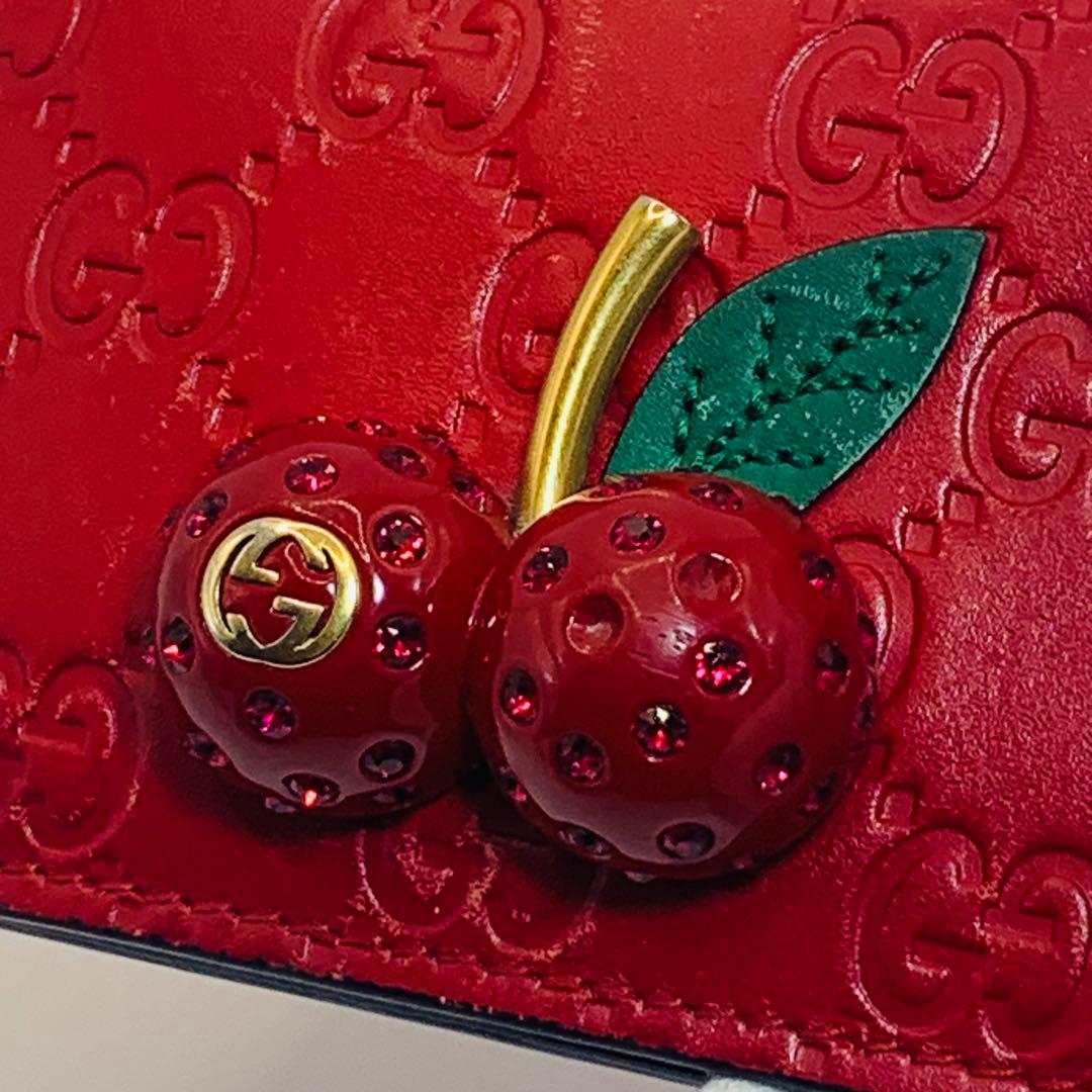 ✨レア、GUCCI 折り財布　さくらんぼ　レザー　レッド