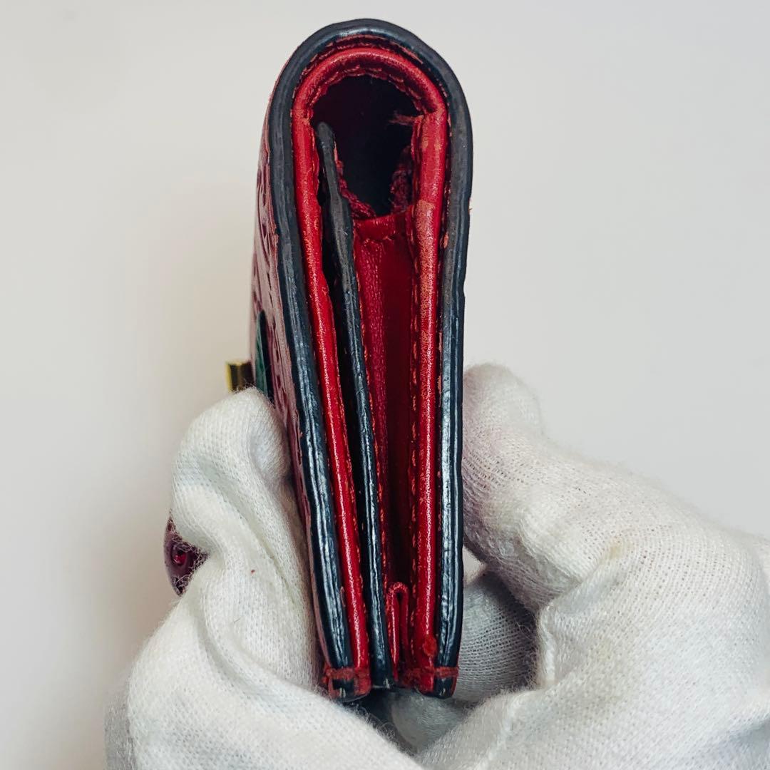 ✨レア、GUCCI 折り財布　さくらんぼ　レザー　レッド