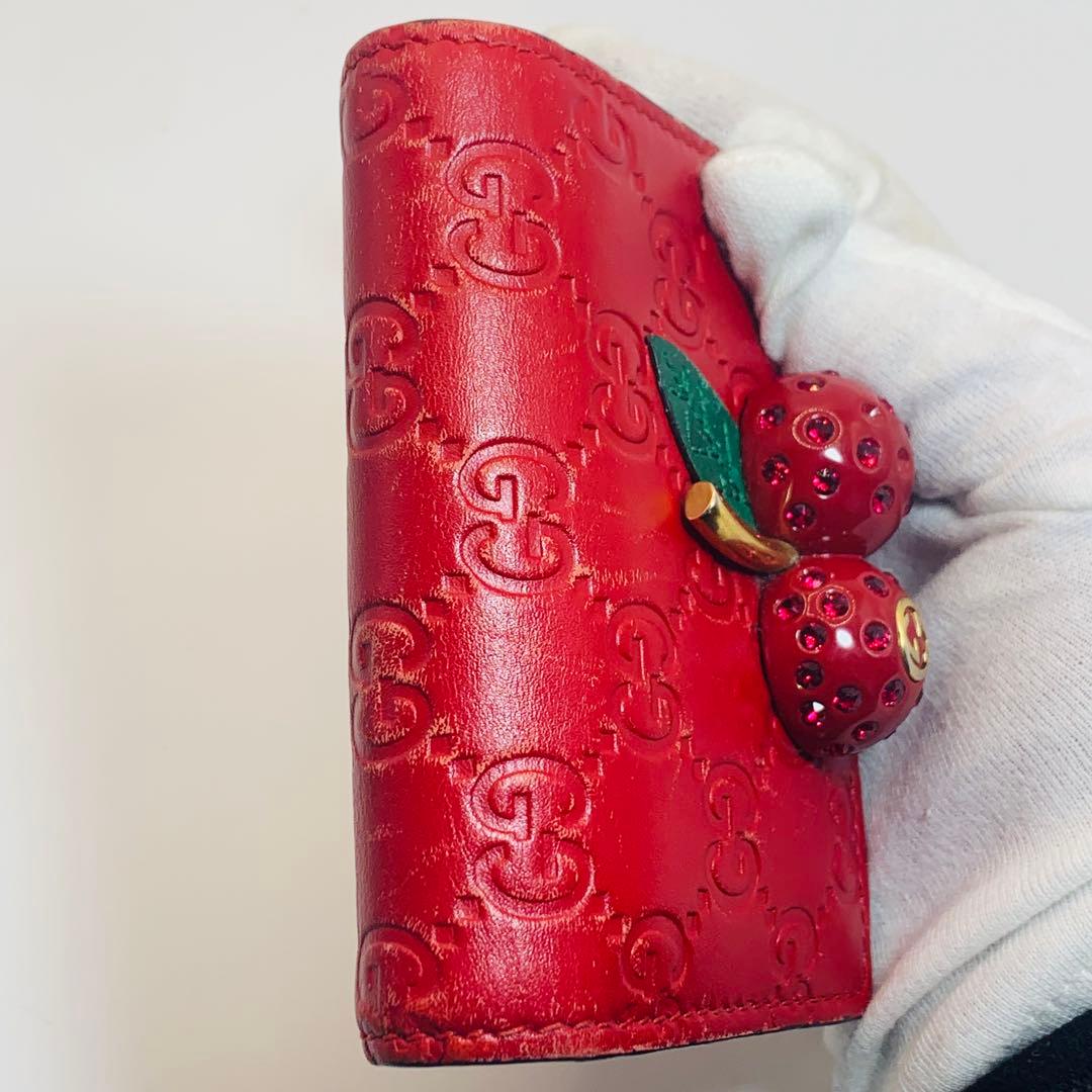✨レア、GUCCI 折り財布　さくらんぼ　レザー　レッド