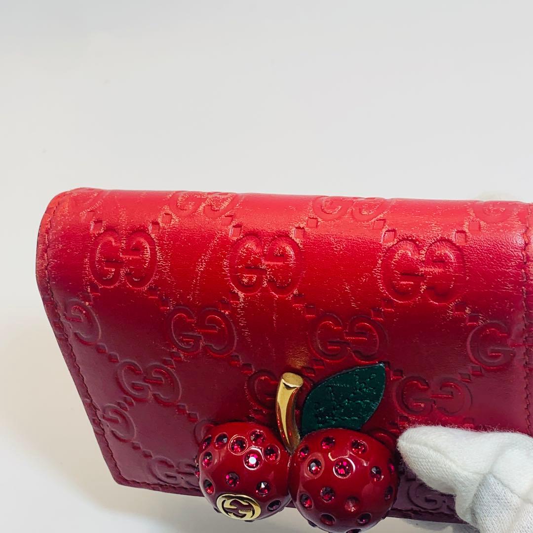 ✨レア、GUCCI 折り財布　さくらんぼ　レザー　レッド