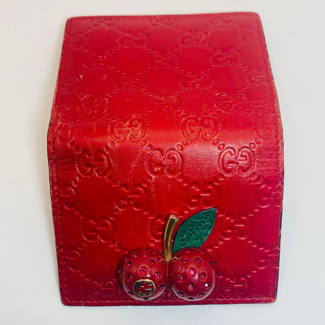 ✨レア、GUCCI 折り財布　さくらんぼ　レザー　レッド