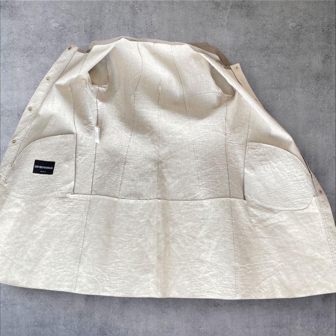EMPORIO ARMANI ノーカラー 切替 ラムレザー ロングコート
