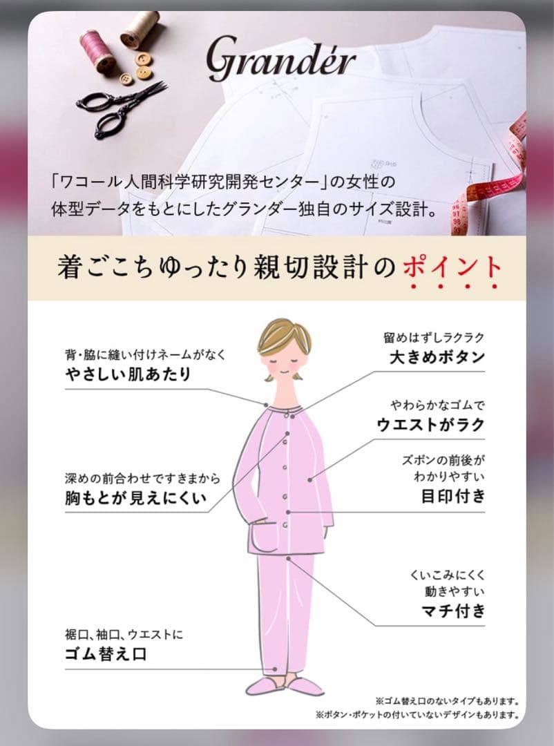 新品未着用　ワコール パジャマ grander　花柄　M 日本製
