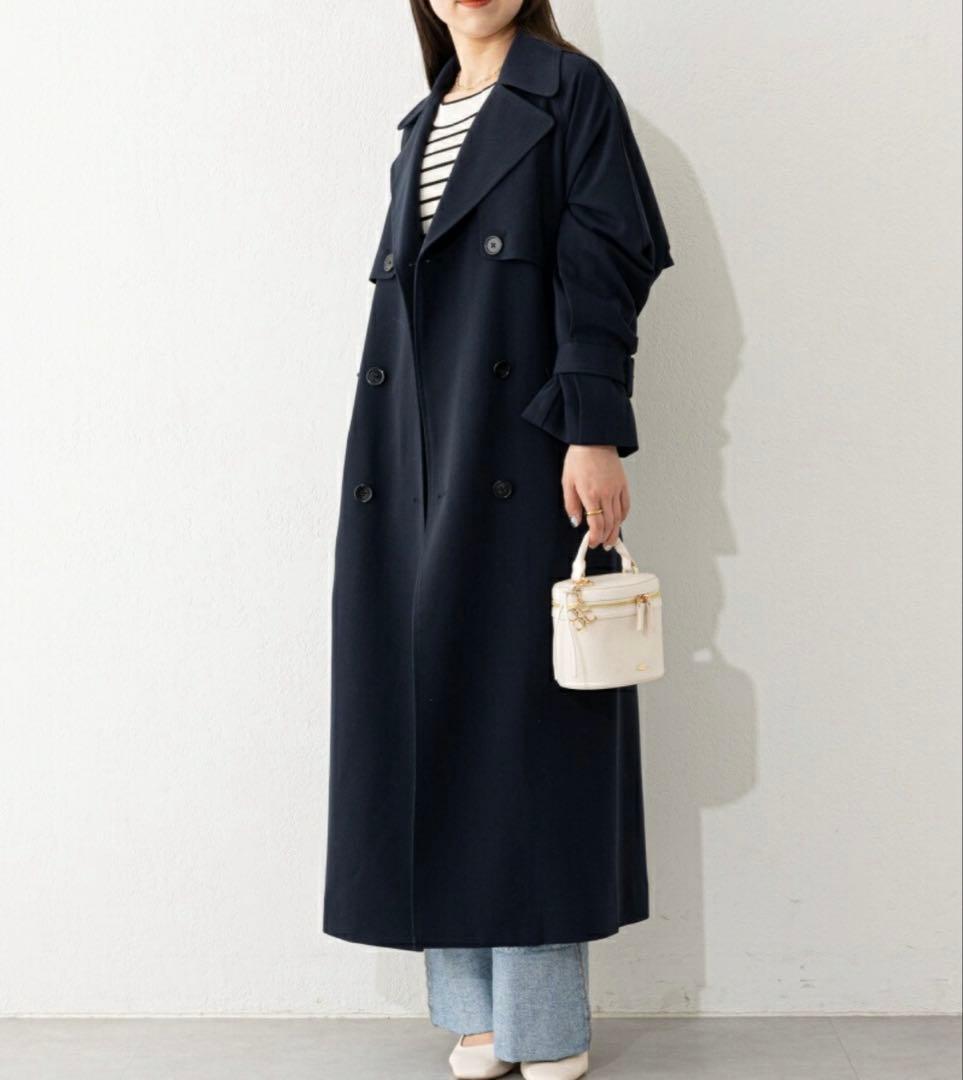 【新品】chico ロング　トレンチコート　ネイビー ジャケット　アウターダブル