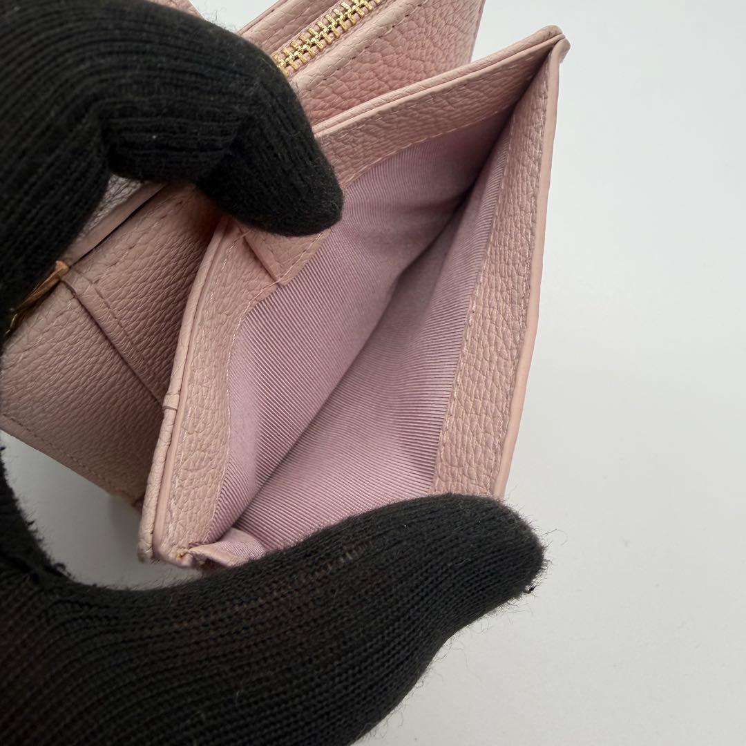 極美品　agnes b アニエスベー　折り財布　ロゴ金具　レザー　ピンク