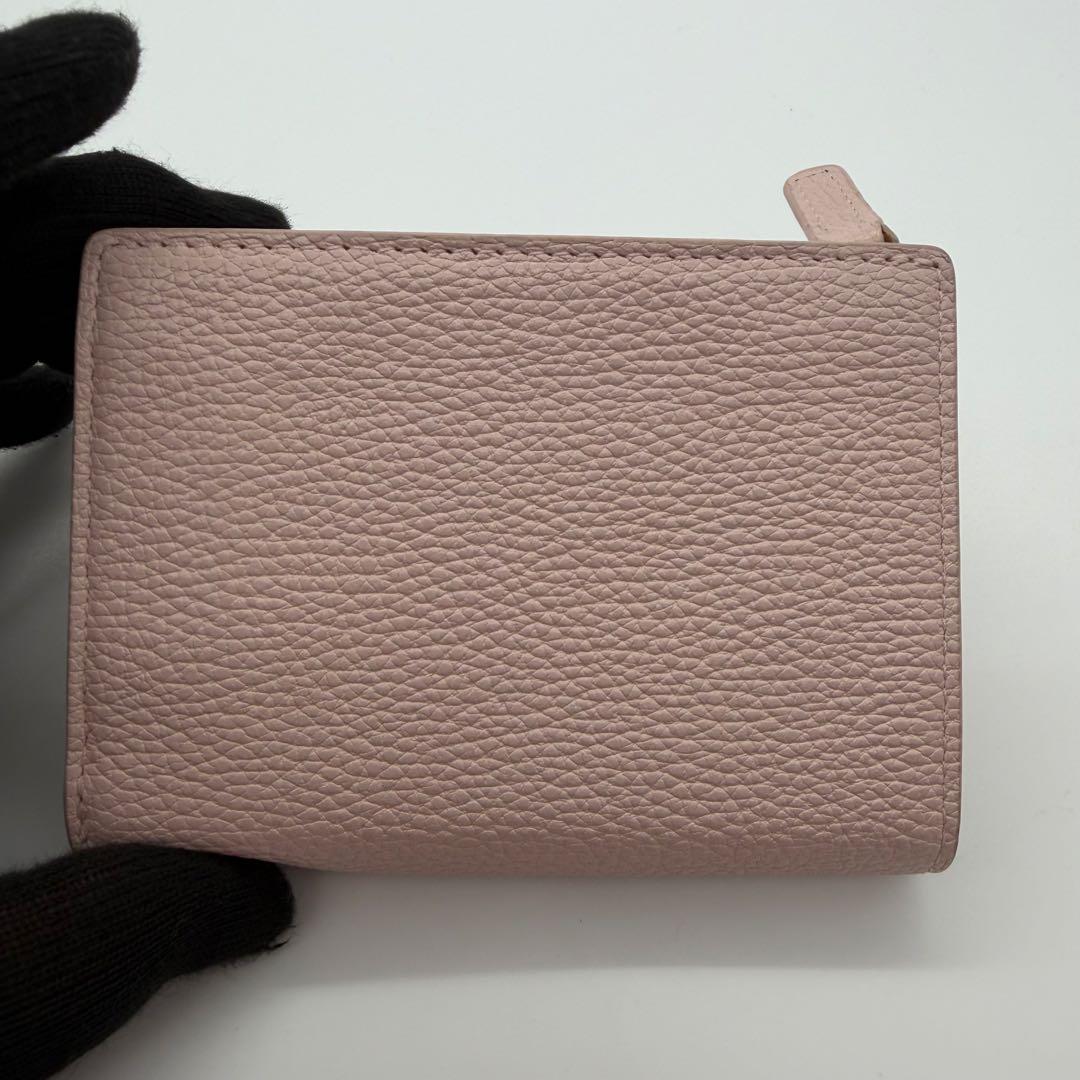 極美品　agnes b アニエスベー　折り財布　ロゴ金具　レザー　ピンク