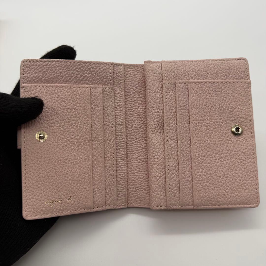 極美品　agnes b アニエスベー　折り財布　ロゴ金具　レザー　ピンク