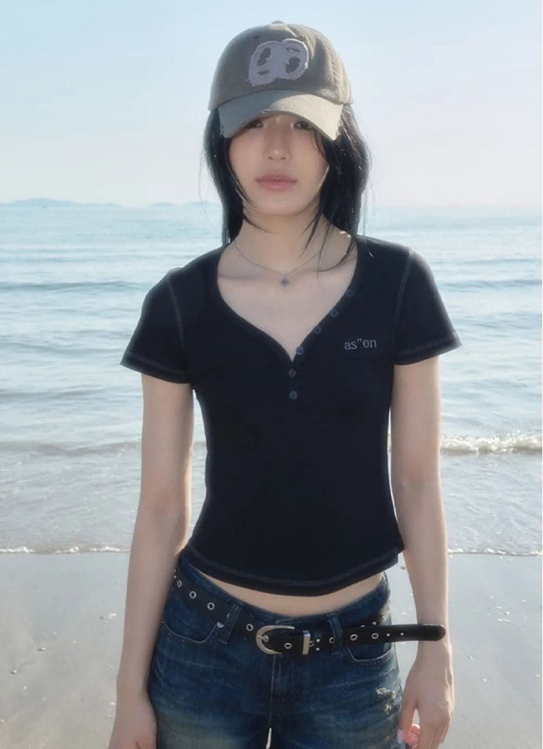 ASON as\"on LEAF BUTTON T/ BLACK アズオン