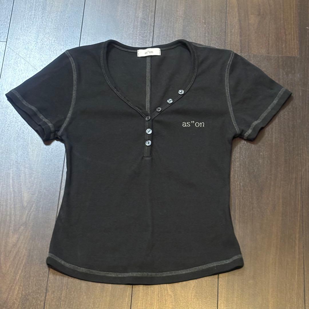 ASON as\"on LEAF BUTTON T/ BLACK アズオン