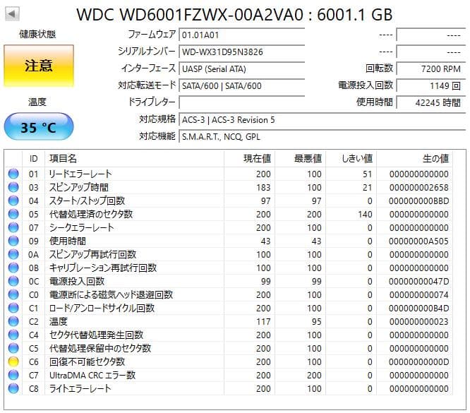 内蔵型ハードディスクドライブ HDD WD Black 6TB WD6001FZWX