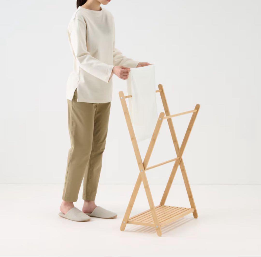 【無印良品】竹材ラック付きタオルハンガー 約幅５８×奥行３２×高さ９０ｃｍ未開封