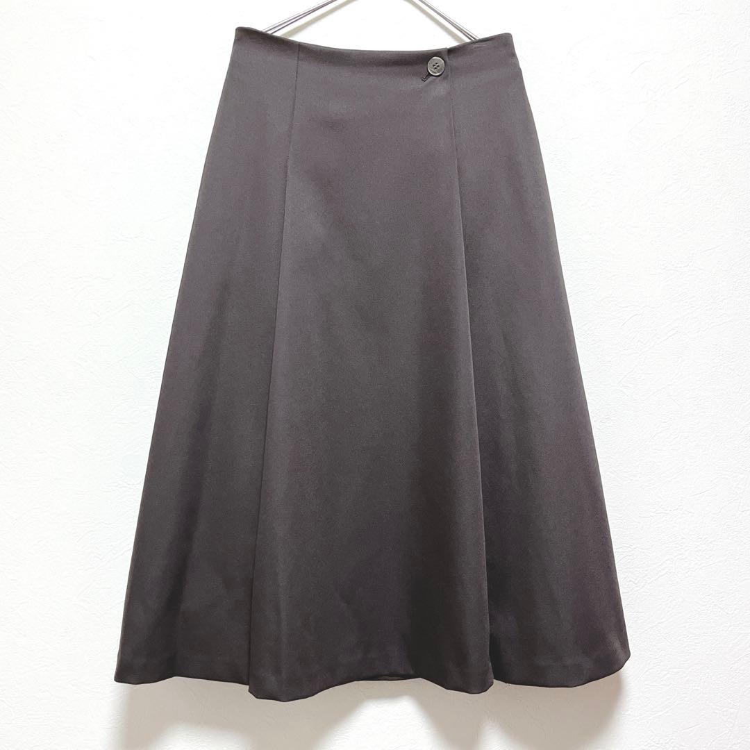 【ロペ】ダブルサテンタックミディフレアースカート/美品/ダークブラウン