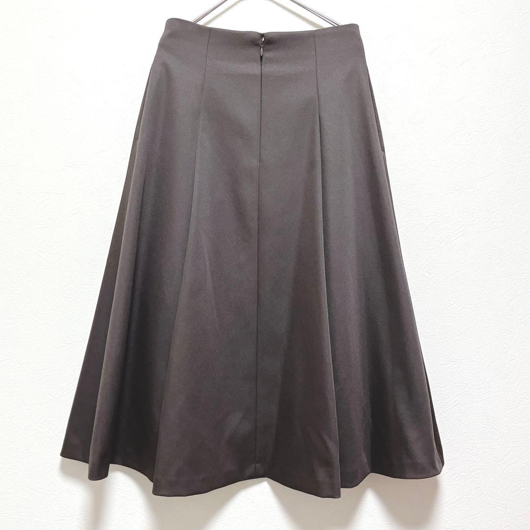 【ロペ】ダブルサテンタックミディフレアースカート/美品/ダークブラウン