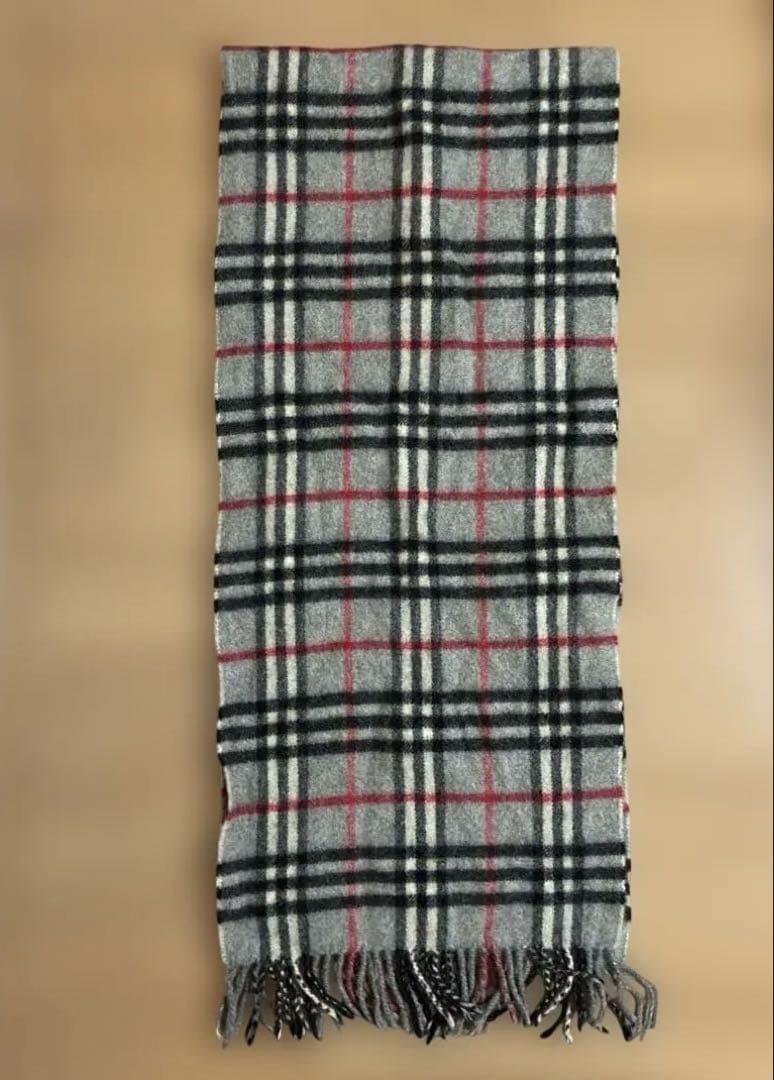 Burberrys 100% カシミヤ マフラー チェック柄 グレー