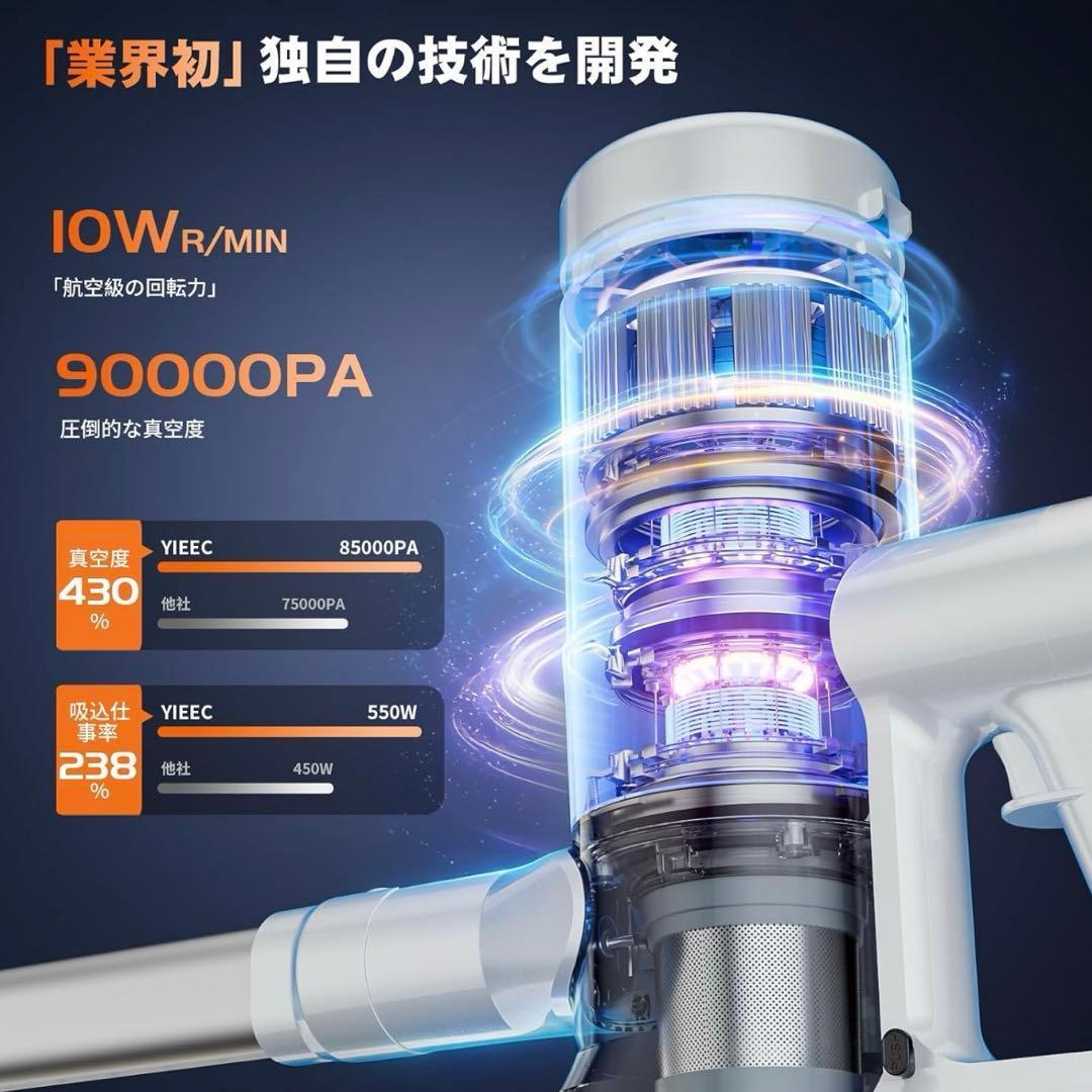掃除機 コードレス AI汚れ自動検知＆90Kpa超強力吸引 LED 自立式