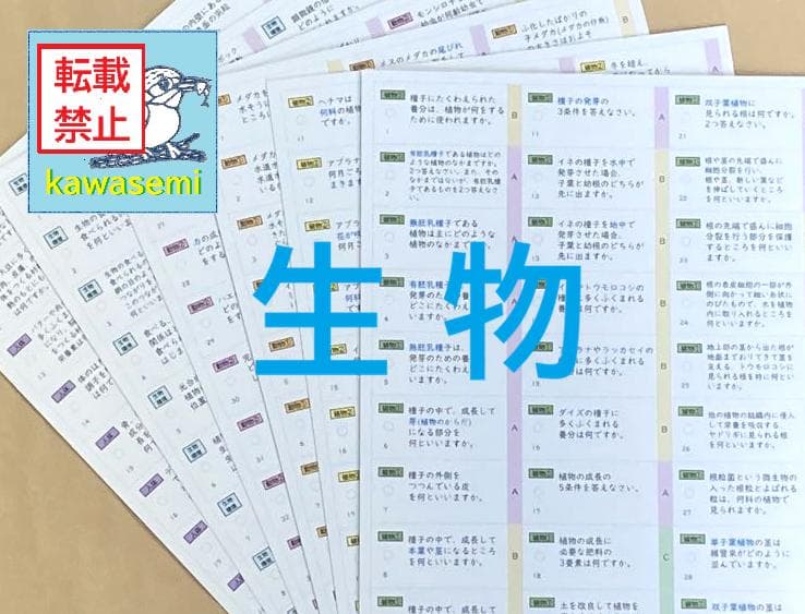 カット済【中学受験】理科の基本事項 理科 生物セット 暗記カード 早稲アカc