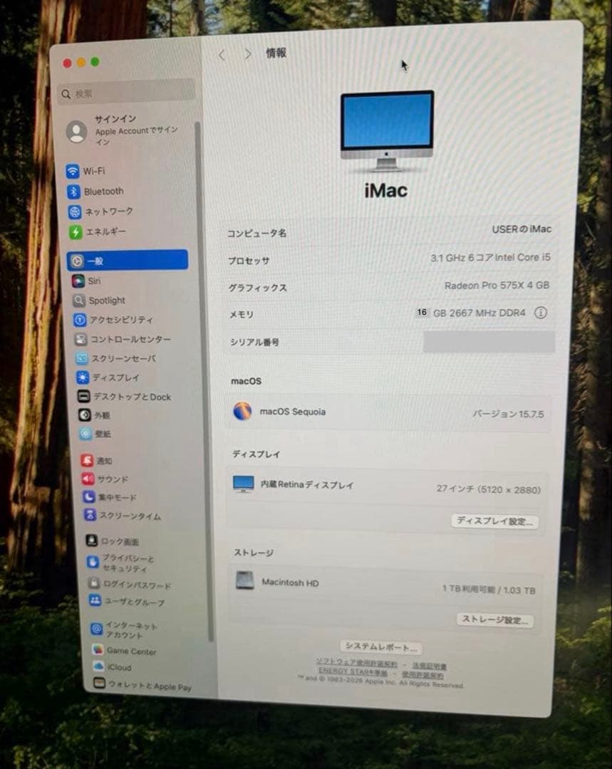 iMac 27インチretina5K 2019/16GB/1TB FDストレージ