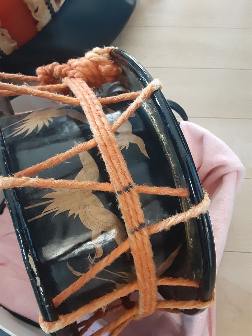 和締太鼓 黒色 鶴模様 直径約35cm