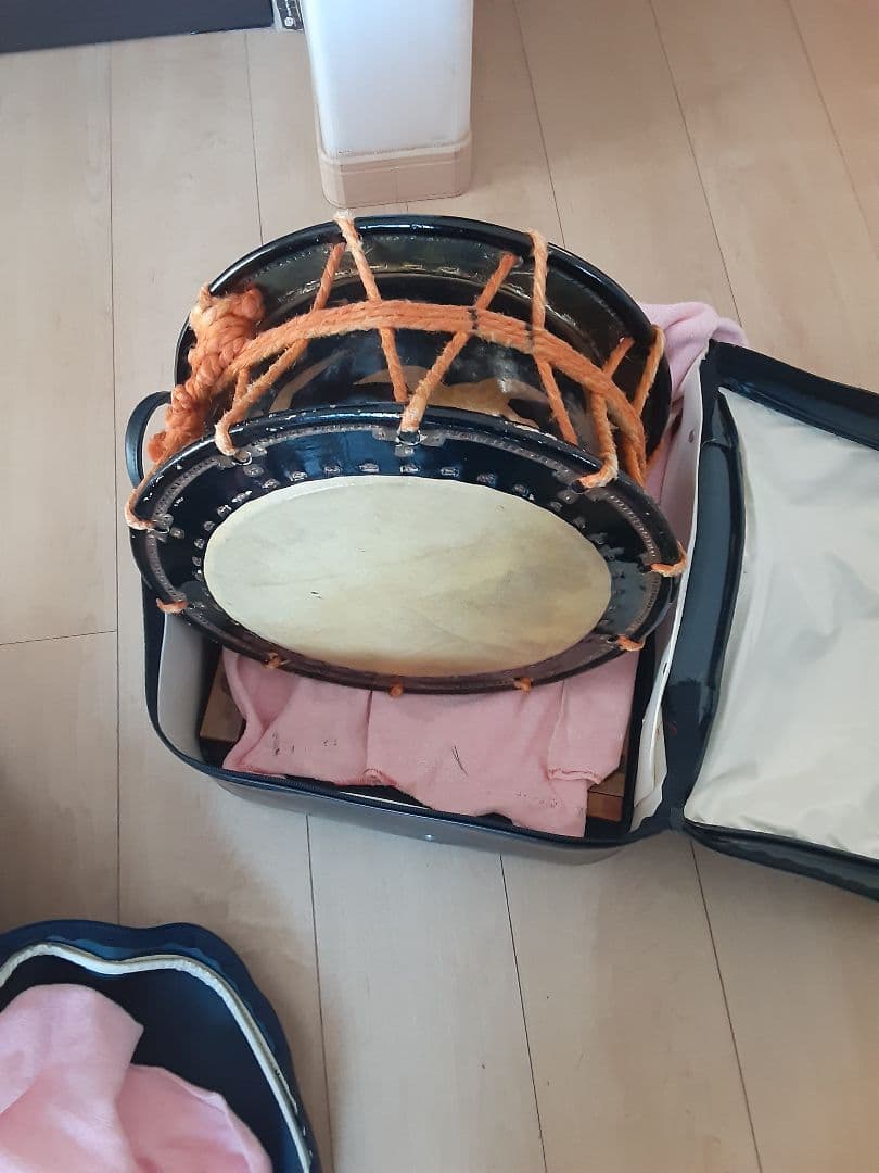 和締太鼓 黒色 鶴模様 直径約35cm