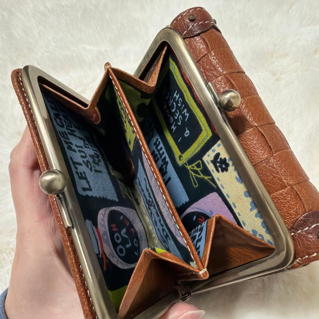 【極美品】 アナスイ ANNA SUI 牛革 折り畳み 財布 パスケース 口金