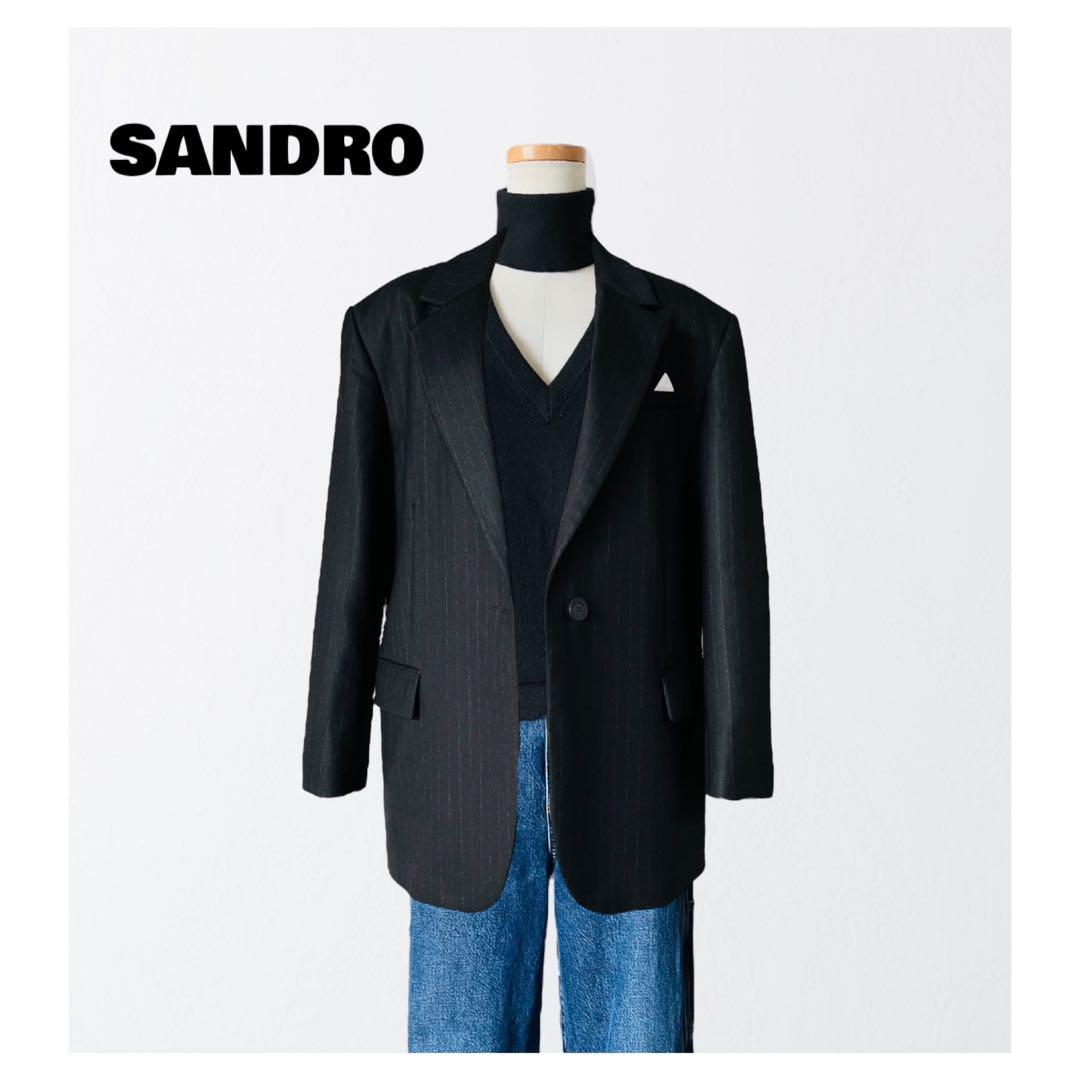 SANDRO サンドロ ピンストライプ ジャケット 黒 34 BLACK