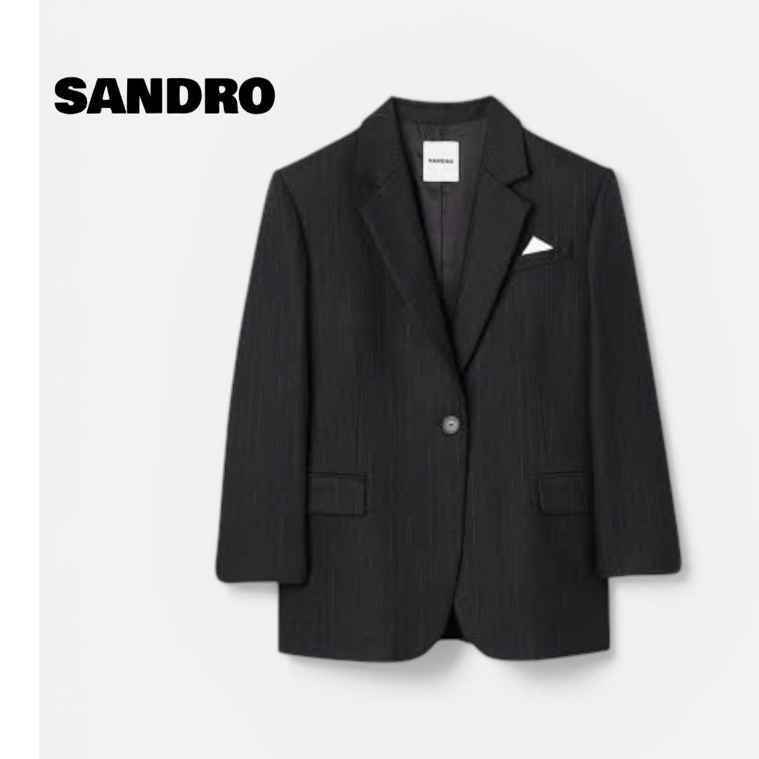 SANDRO サンドロ ピンストライプ ジャケット 黒 34 BLACK