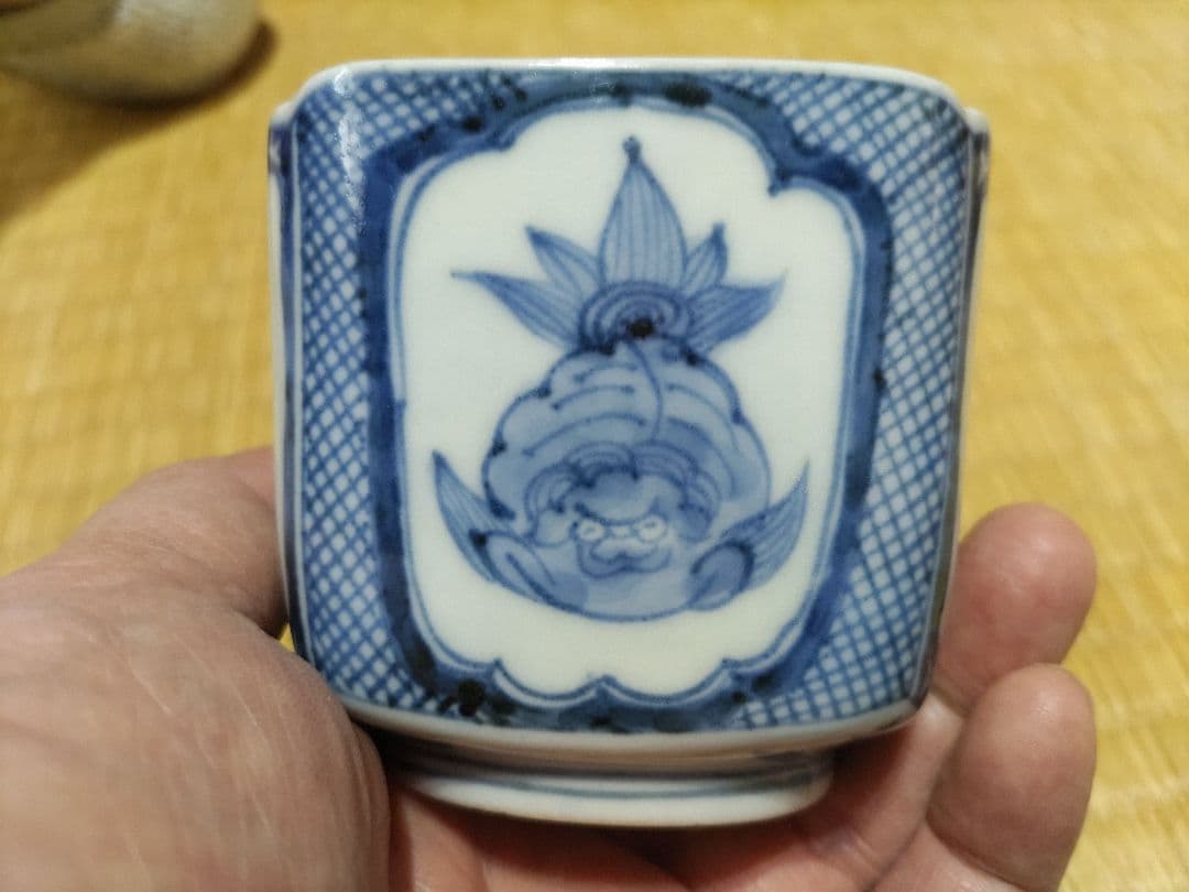 古伊万里　四方　向付　染付　金魚（ランチュウ？）