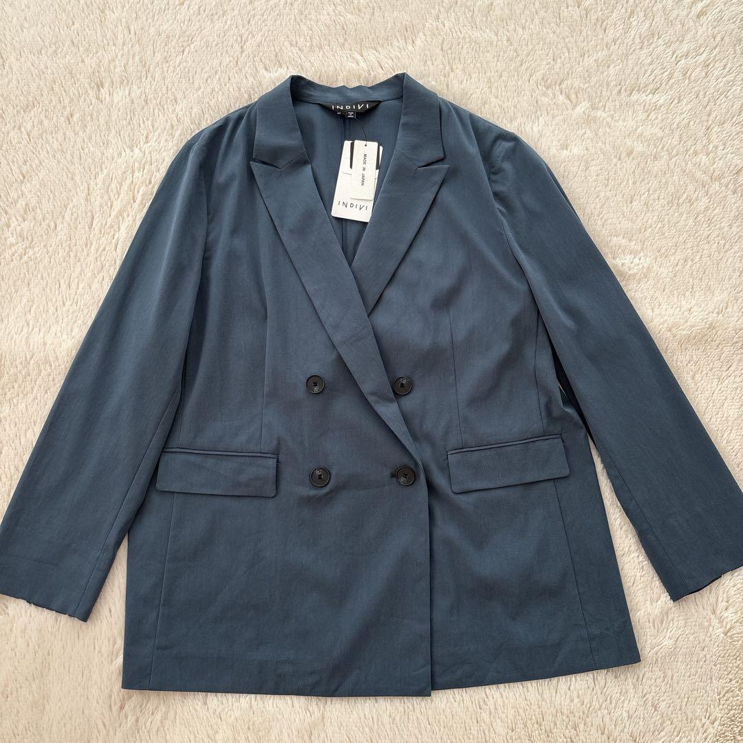 新品✨INDIVI 接触冷感　UVケア　ダブルテーラードジャケット　大きいサイズ