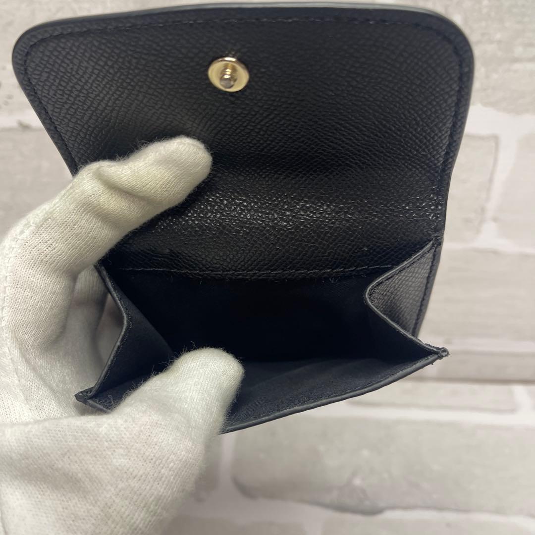 (美品)大人気、コーチ、折財布、オールレザー、シボ革、ダブルボタン、人気色、黒