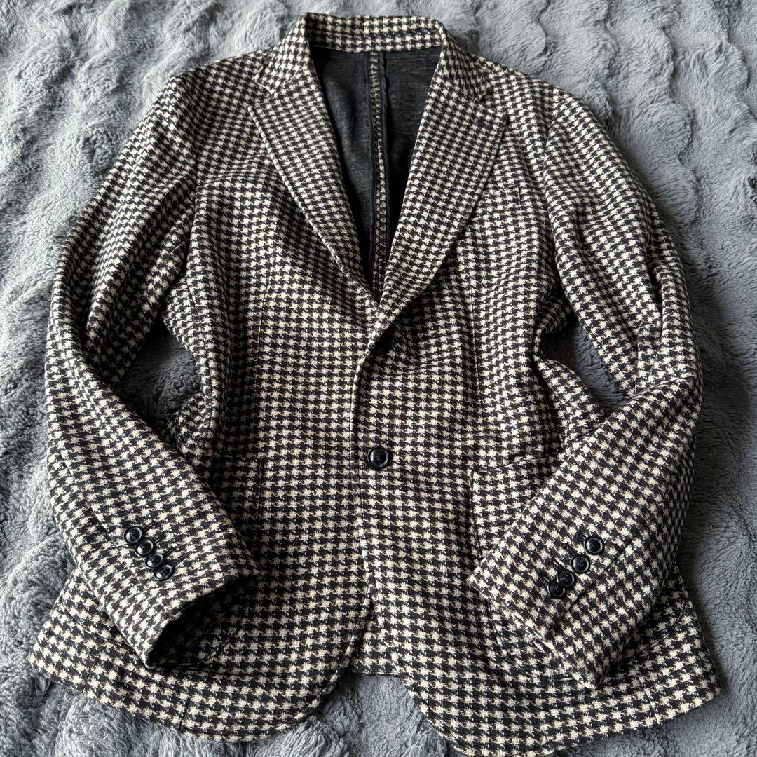 希少52サイズ ZARA ハウンドトゥース テーラードジャケット 千鳥格子 3L