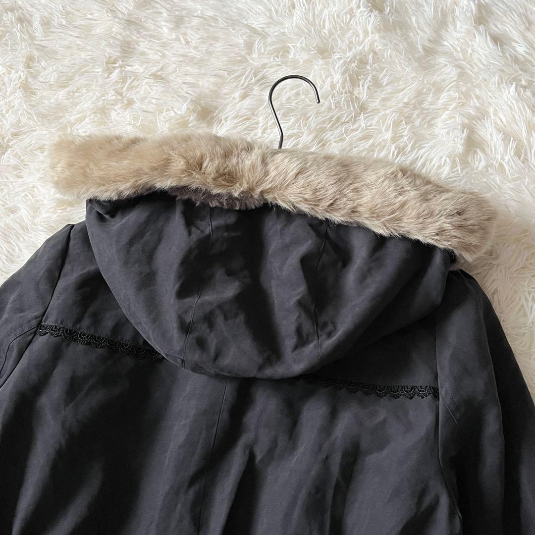 axes femme ファー付き モッズコート ブラック レース