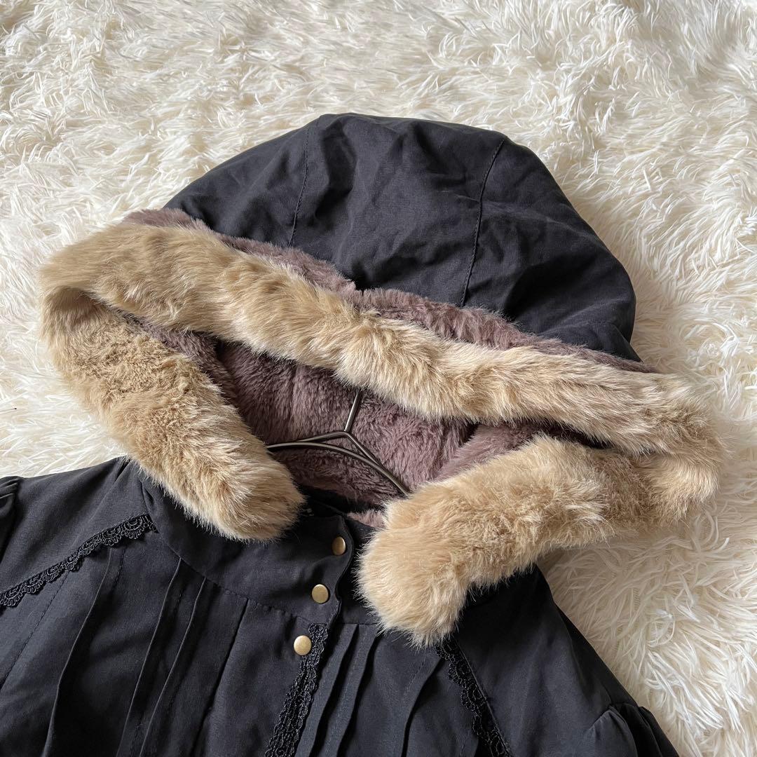 axes femme ファー付き モッズコート ブラック レース