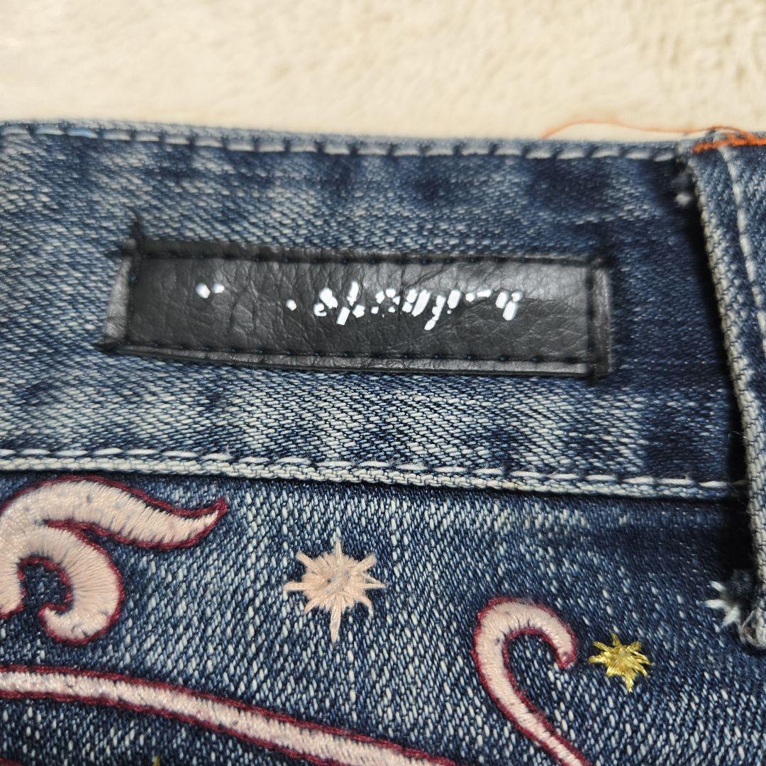y2k グラスホッパー 美脚 ストレッチ ブーツカット デニム 蝶 刺繍
