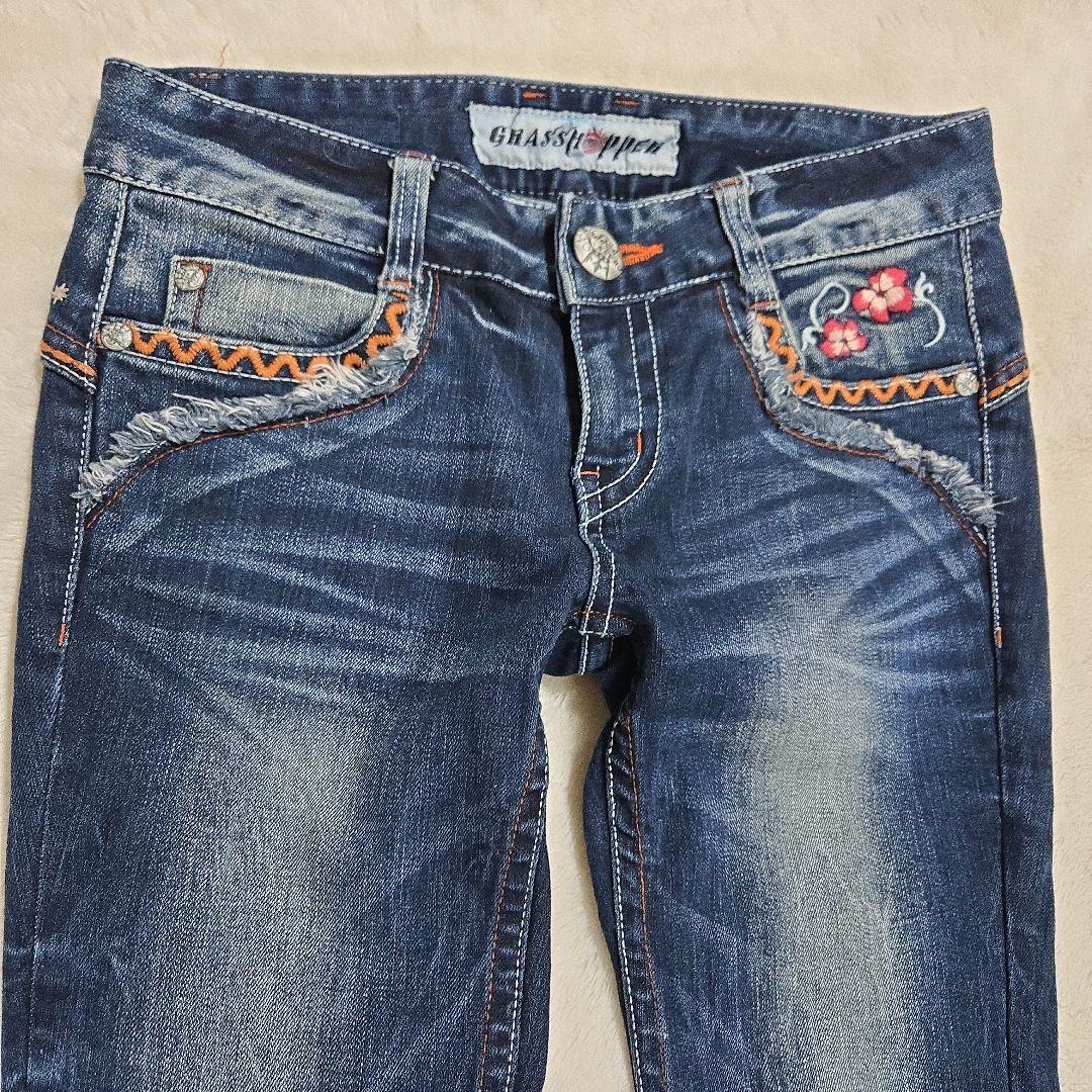 y2k グラスホッパー 美脚 ストレッチ ブーツカット デニム 蝶 刺繍