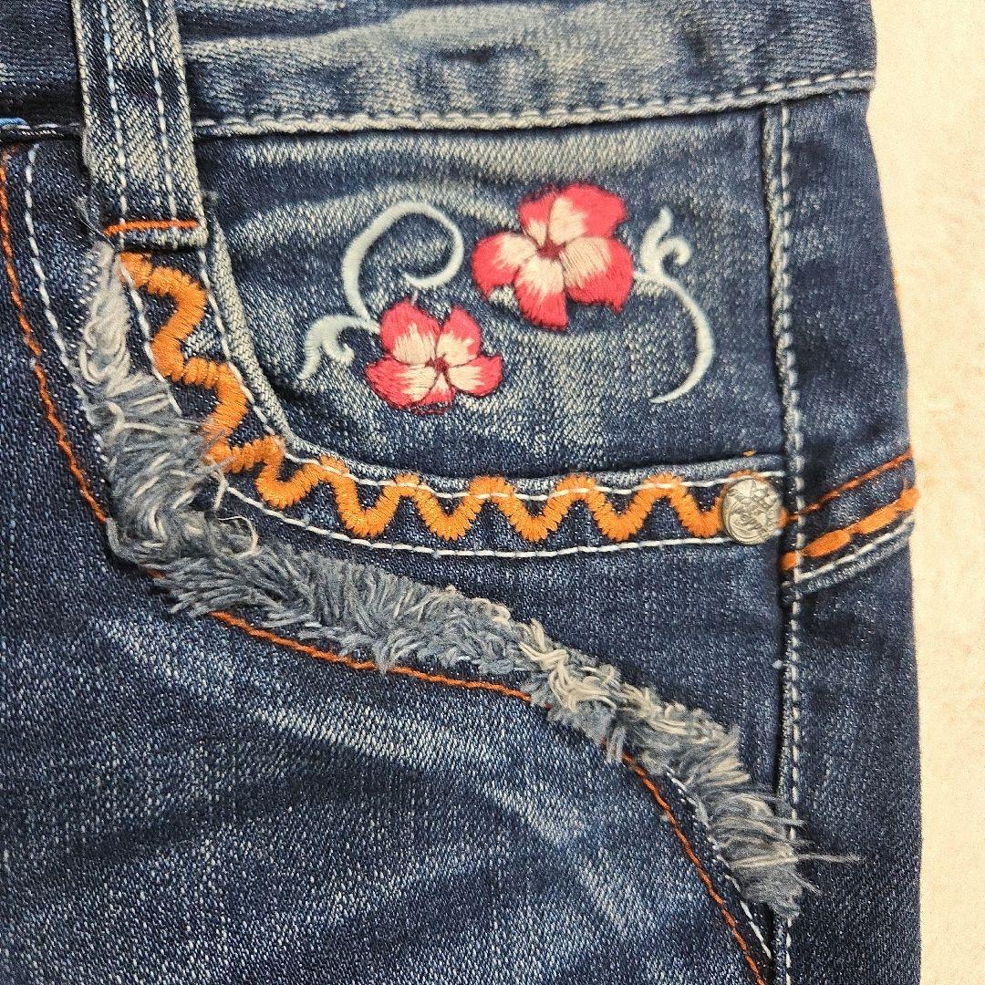 y2k グラスホッパー 美脚 ストレッチ ブーツカット デニム 蝶 刺繍