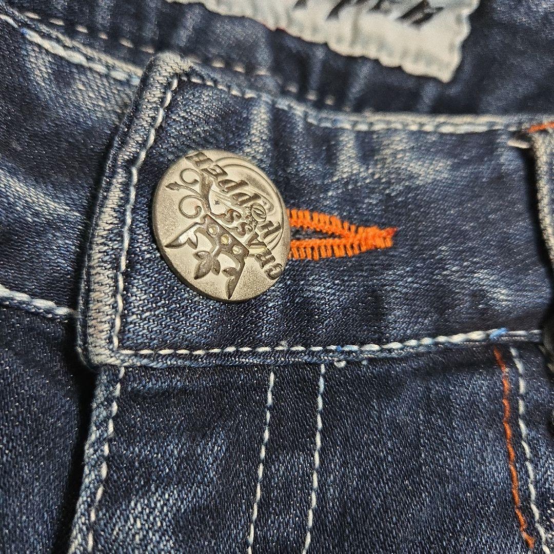 y2k グラスホッパー 美脚 ストレッチ ブーツカット デニム 蝶 刺繍