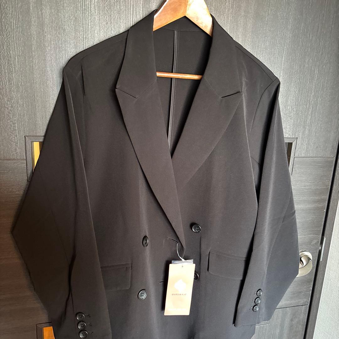 新品未使用 グローバルワーク ウツクシルエットWクロス ダブルジャケット L黒