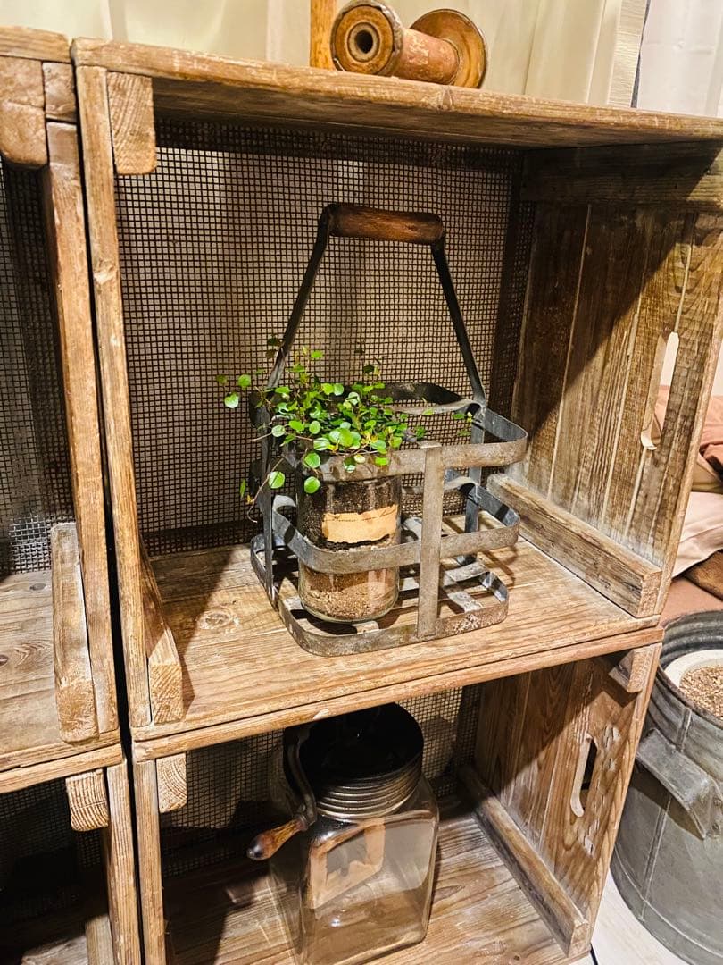 ブリキ　鉄製ラック　ドリンクホルダー　　瓶 ブロカント　フランス　アンティーク