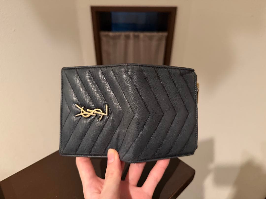 YSL ネイビー 二つ折り財布