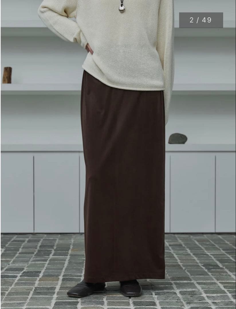 クルーレ　ストレッチベロアストレートスカート　ブラウン　サイズ2