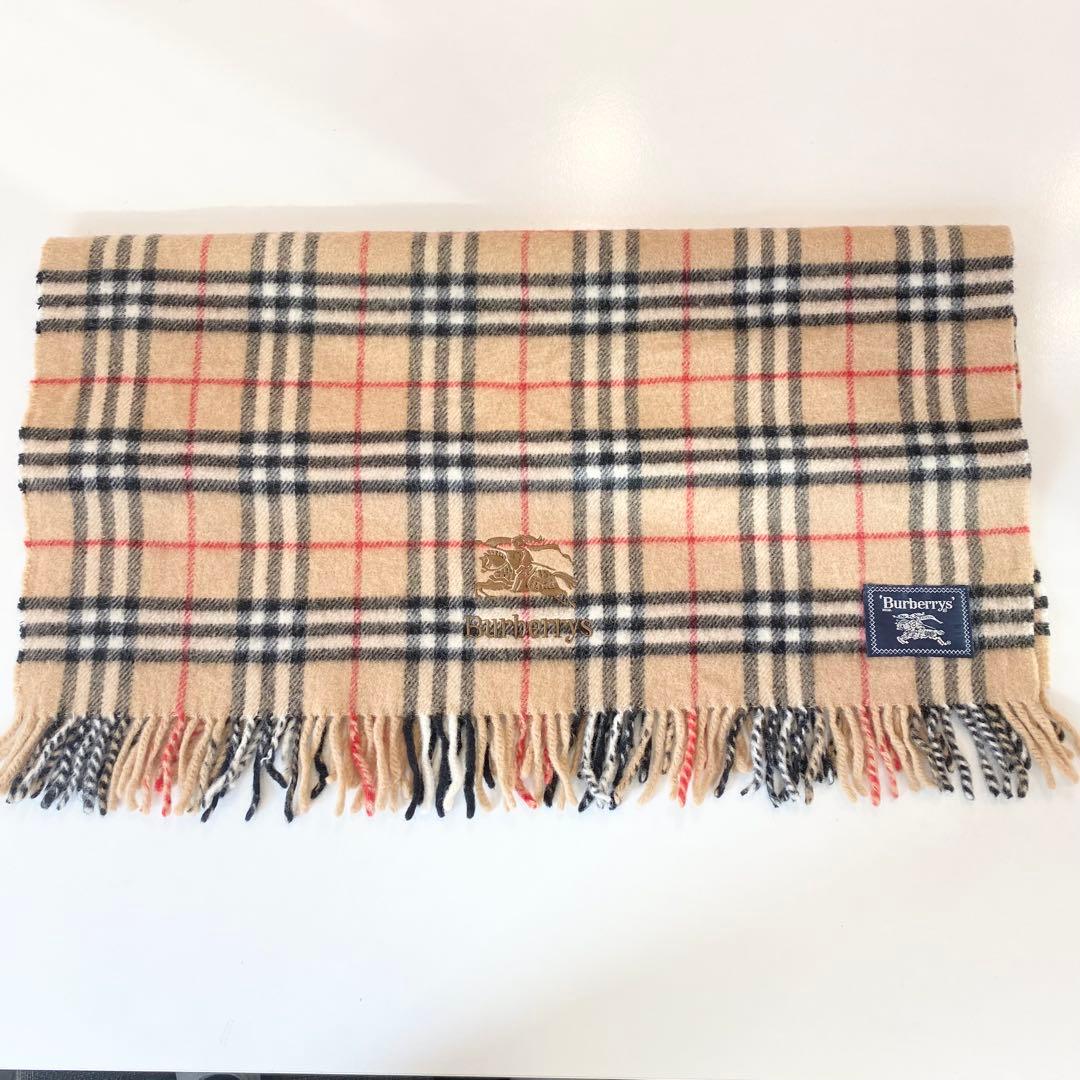 【美品】Burberrys ノバチェック マフラー ウール100% ホース刺繍