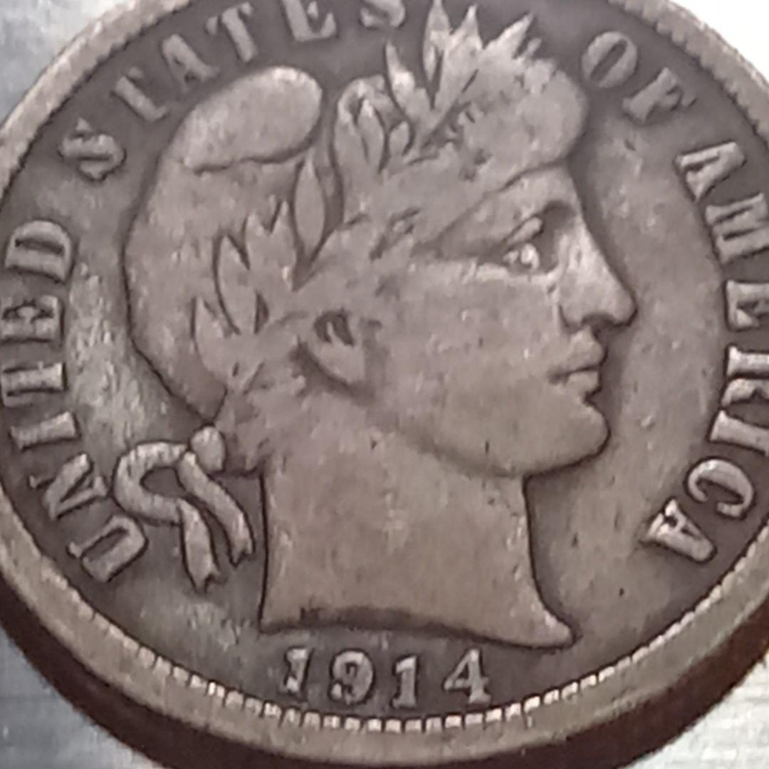 レア 銀貨 1914年 アメリカ 1ダイム バーバー ミントD