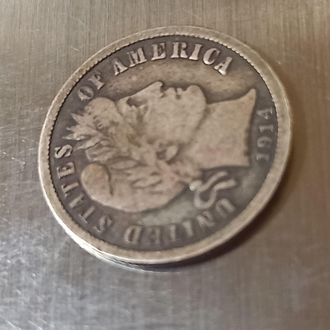 レア 銀貨 1914年 アメリカ 1ダイム バーバー ミントD
