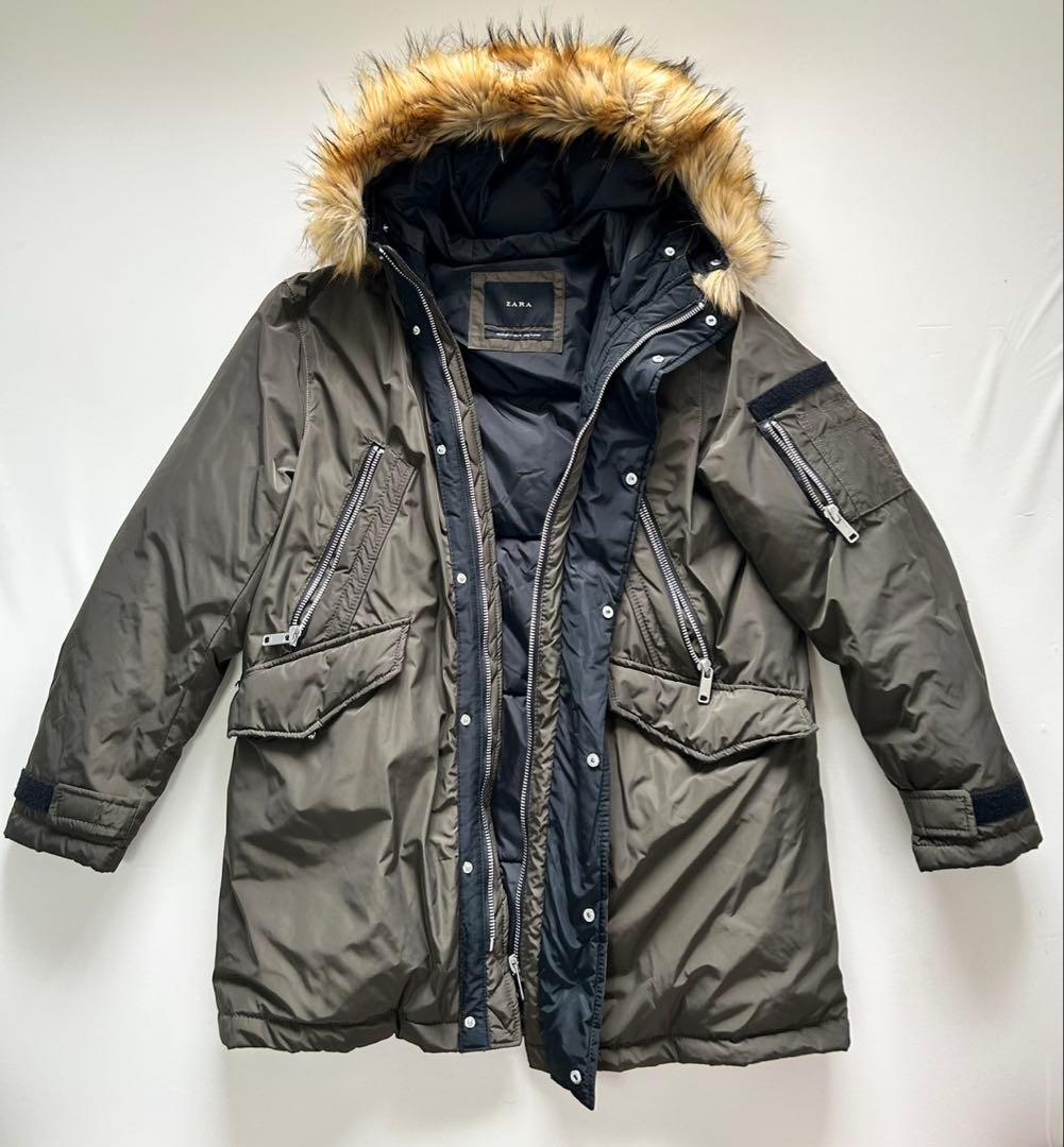 ZARA 中綿 モッズコート L カーキ